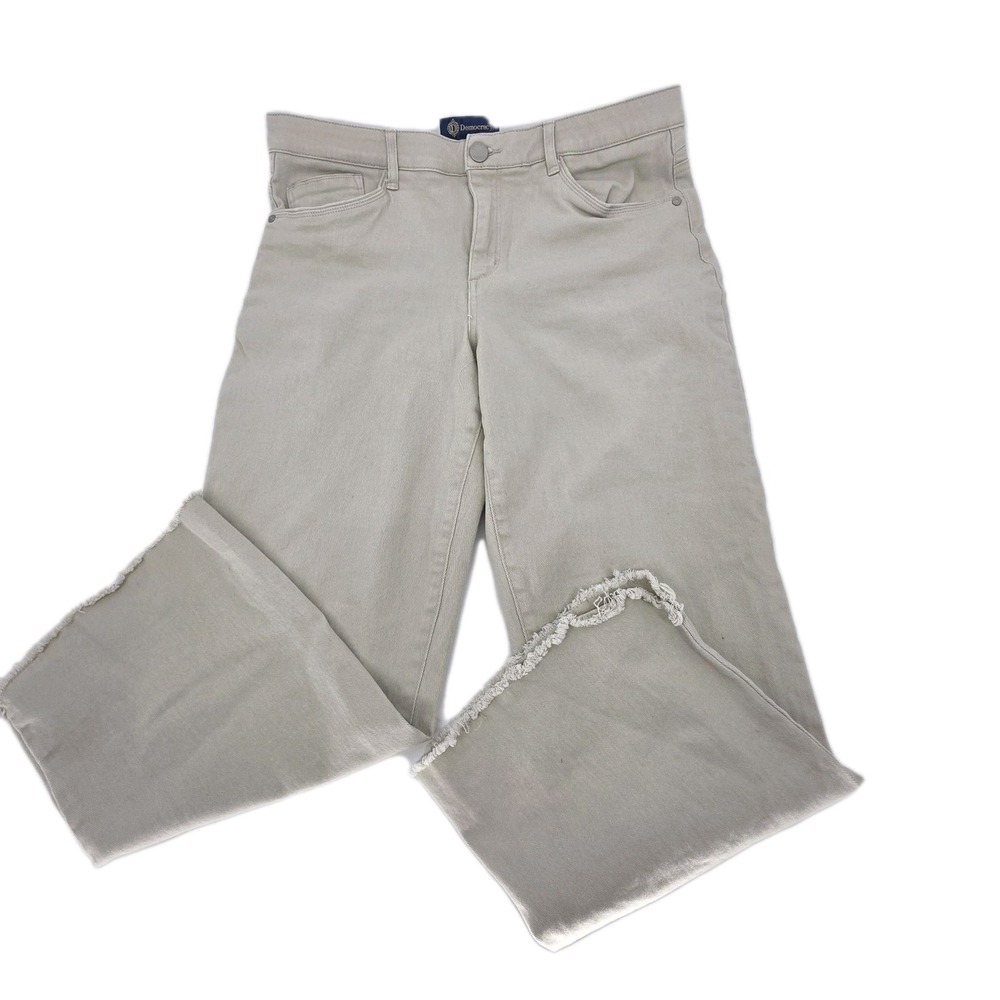 Democracy Jeans Ab Solution Womens 14 Beige White Denim Unhemmed ‎ Stretch Flex